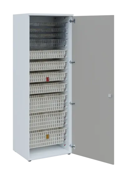 EUROMEDICA D - 66 skříň léková boxová, 1-dveřová, pravá, 1950x660x535, korpus bílý, dvířka šedá